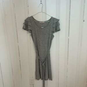NWT LOFT Heather Gray Mini Dress with Ruffle Sleeves